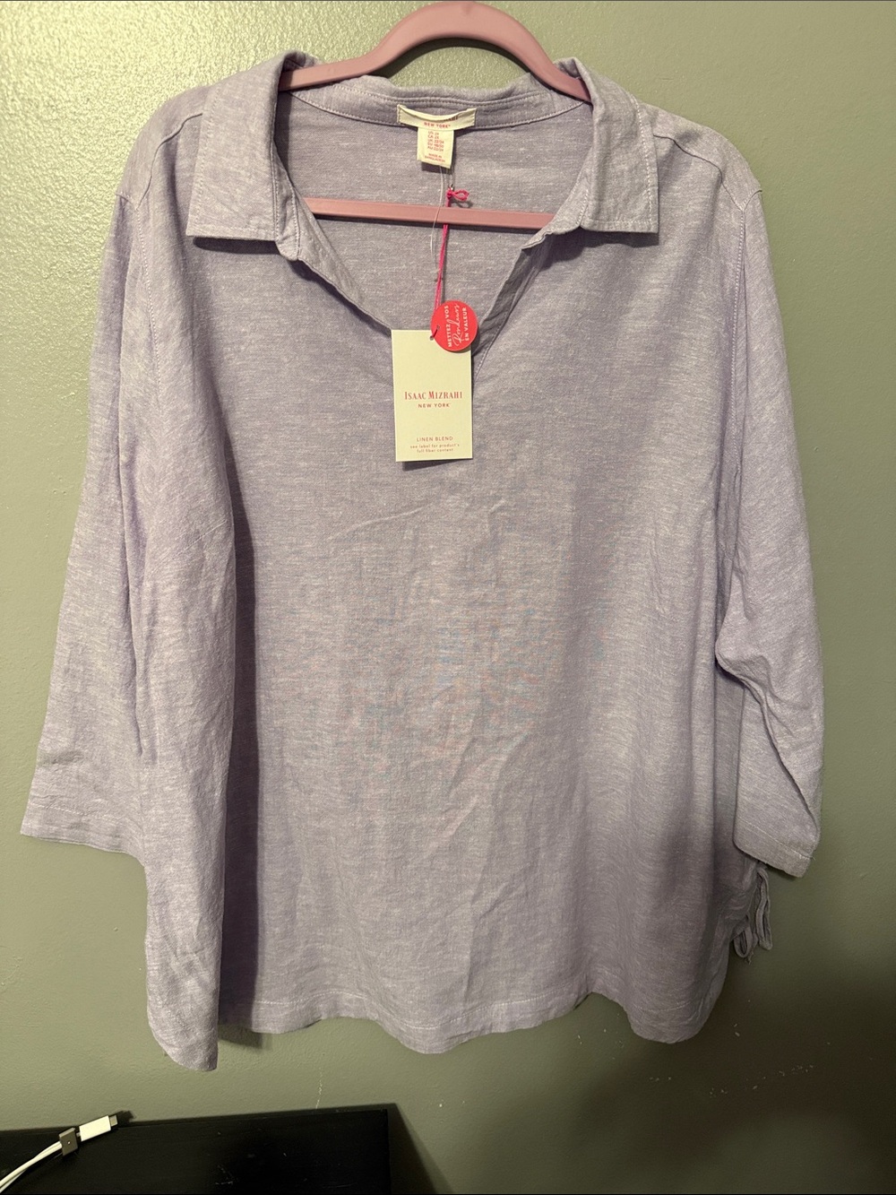 Isaac Mizrahi Lavender Heathered Polo Tunic linen blend